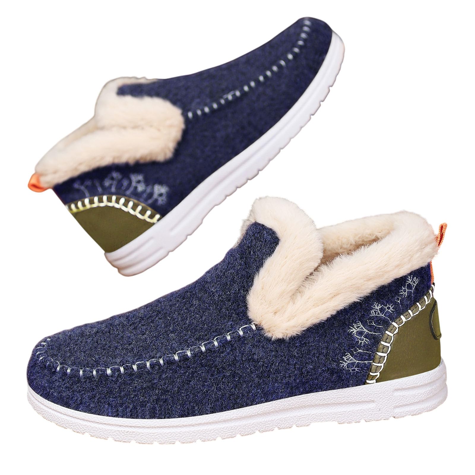 Womens Winter Plush Lined Snow Boots Warm Faux Fur Fleece Lined Slip-On Booties Flat Short Winter Walking Shoes