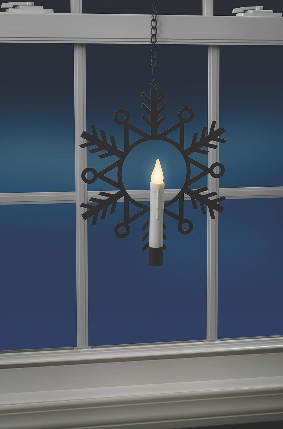 Xodus Innovations CW1500A Battery Powered 12 inch Metal Snowflake Window Wreath with Warm White Flickering Flameless Candle Light and Automatic Timer, Black and White, Single