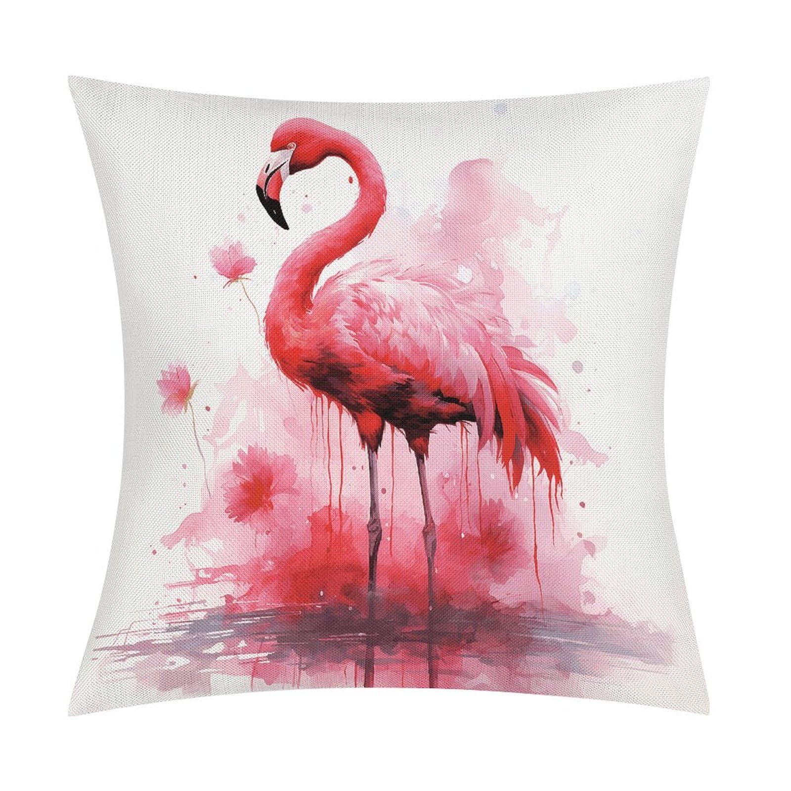 Fodpand Style Flamingo Watercolor Pillow Covers 18X18 Inch, Pillow Cases Boho Farmhouse, Throw Pillow Covers For Couch Sofa Bed Spring Home Decor