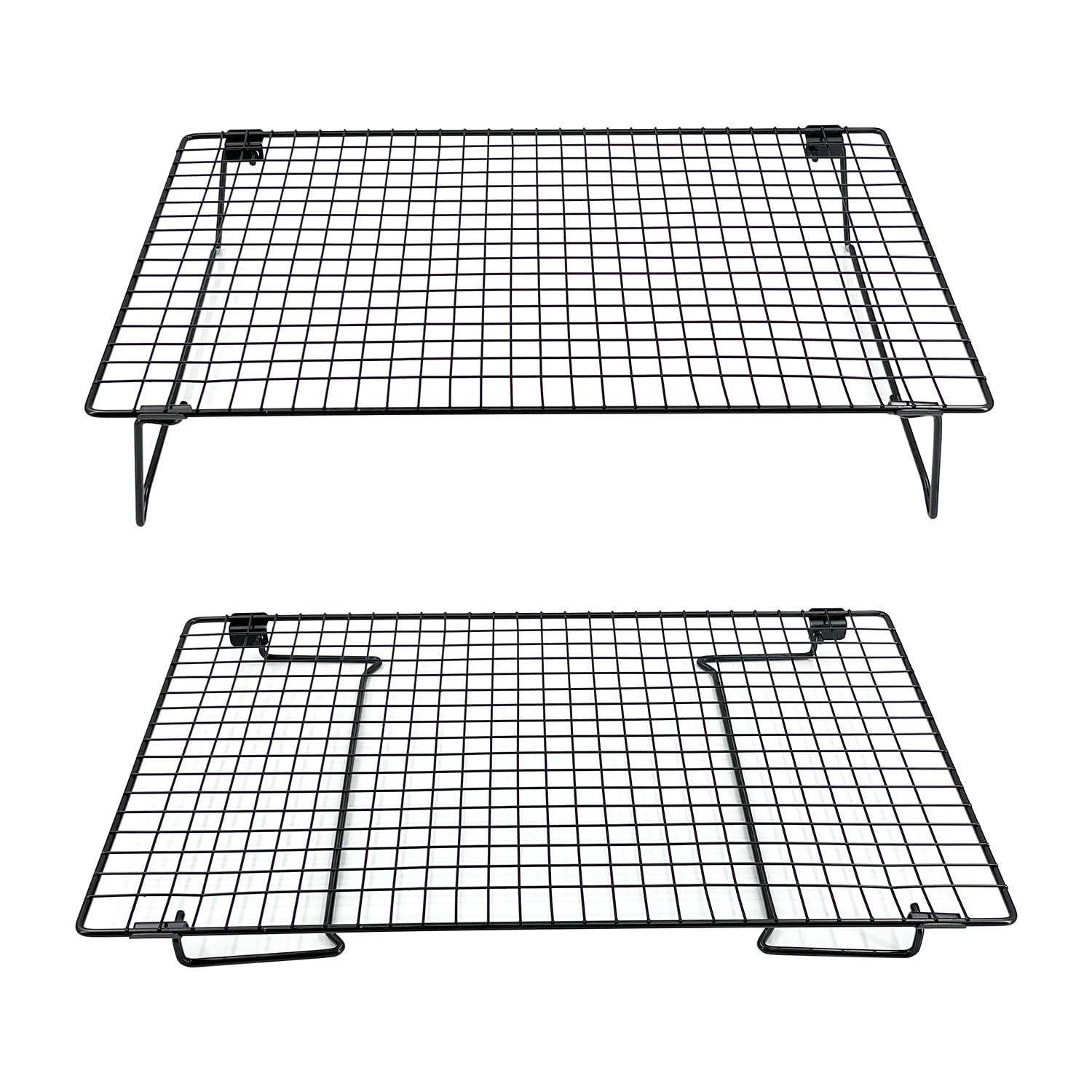 2-Pack 43x28cm Cooling Rack with Collapsible Legs & Stainless Steel Food Tongs - Folding Cooking Baking Grilling Rack for Oven, Drying, Roasting (Black) 4
