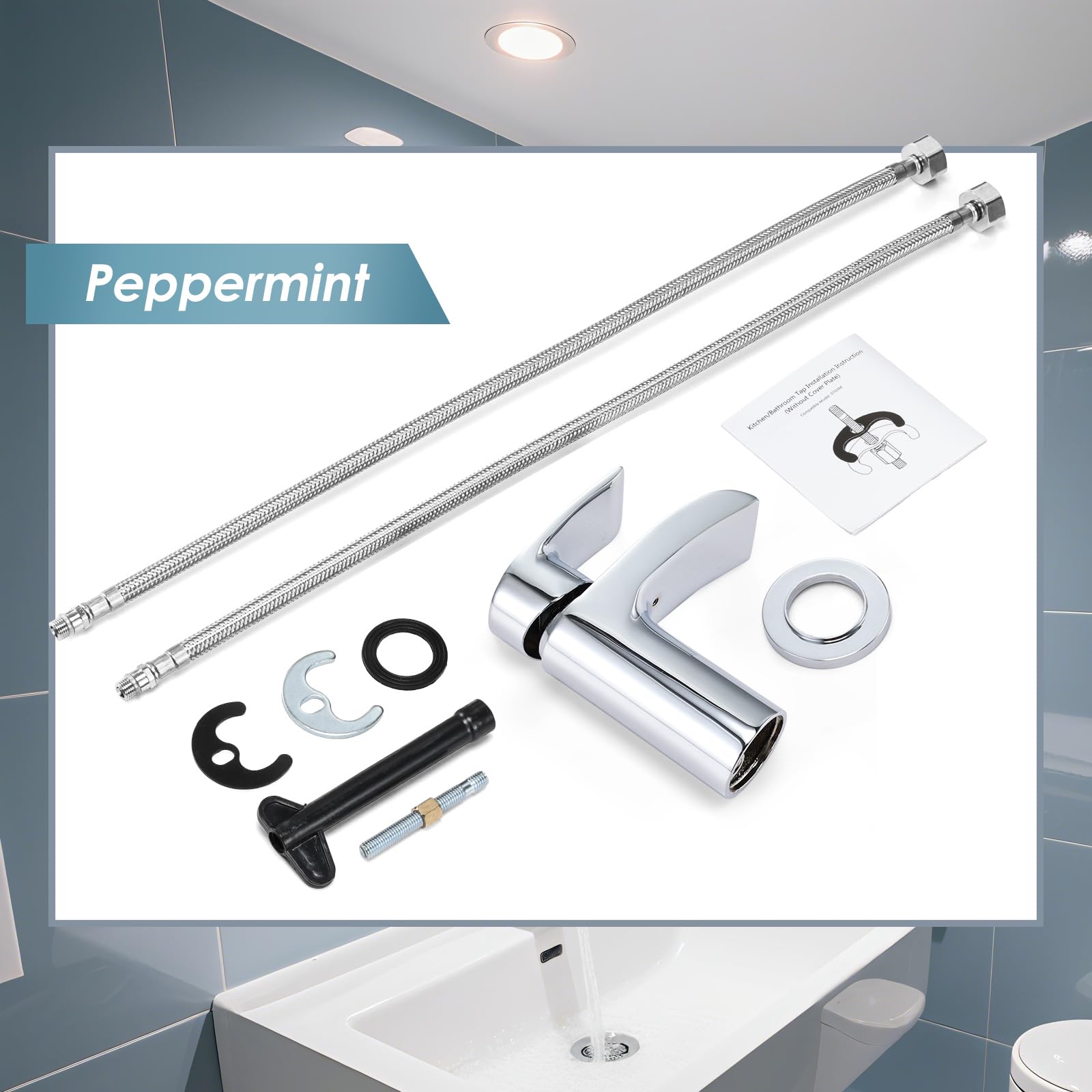 Grifos mezcladores para lavabo de baño de Peppermint con caño en cascada, grifo monomando moderno y pequeño, monobloc, para tocador, latón, cromo