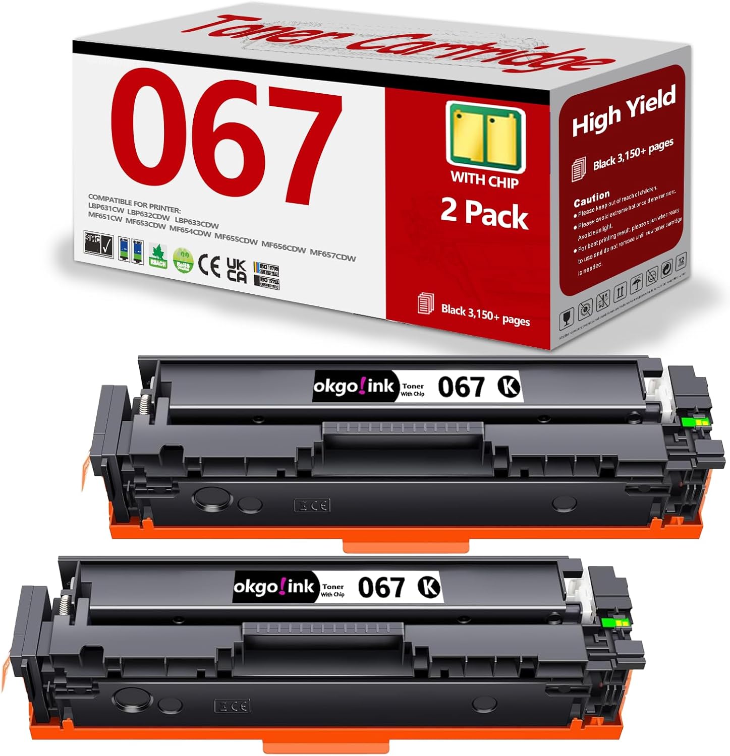 067 067H Black Toner Cartridge Set 2 Pack CRG-067 Compatible Replacement for Canon 067 canon067 Toner Works with Color ImageClass MF656Cdw LBP632Cdw MF654Cdw MF653Cdw LBP633Cdw MF650C LBP630C Printer