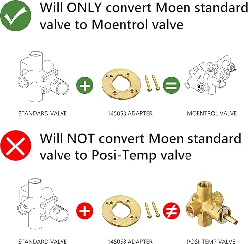 Miniatura 2 de Pieza de repuesto para adaptador de ducha Moen 145058, convierte la válvula estándar en válvula de Moentrol