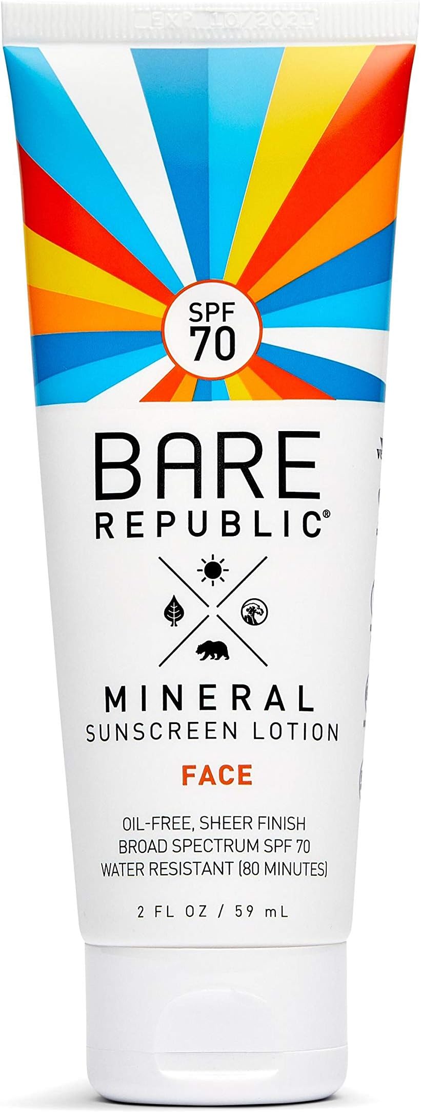 Bare Republic Mineral Sunscreen SPF 70 Sunblock Face Lotion, Enriched with Antioxidant-Rich Hydrators, 2 Fl Oz