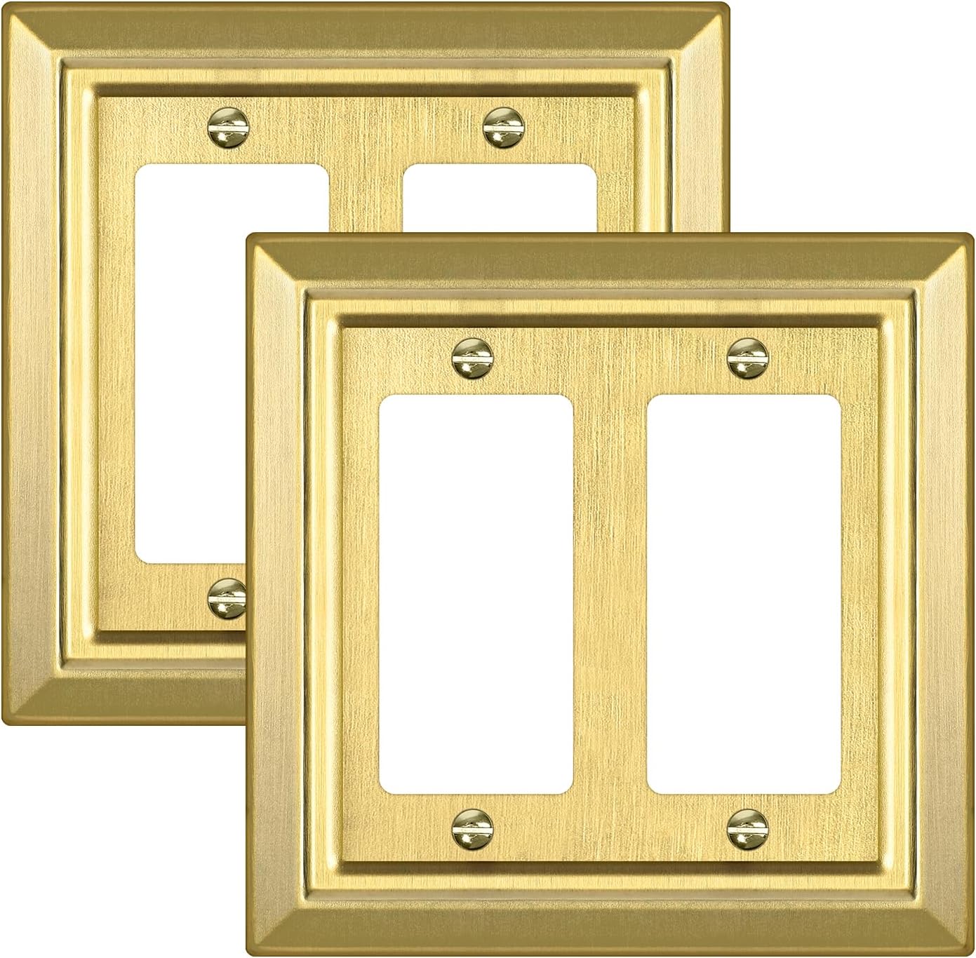 Metal Wall Plate for Electrical Outlets, Decorative Brass Gold Switch Plates Outlet Cover, Light Switch Cover Plate, 1-Gang Wall Plates (Single Decoretor, 6 Pack)