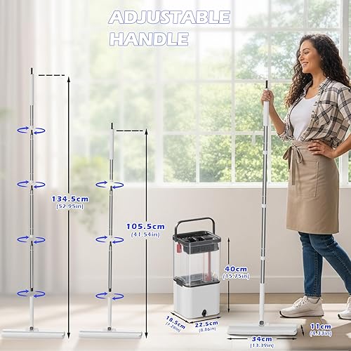 Miniatura 8 de Juego de trapeador y cubeta, sistema de trapeadores planos y cubo con 2 almohadillas de microfibra, trapeador y cubo con juego de escurridor, separa