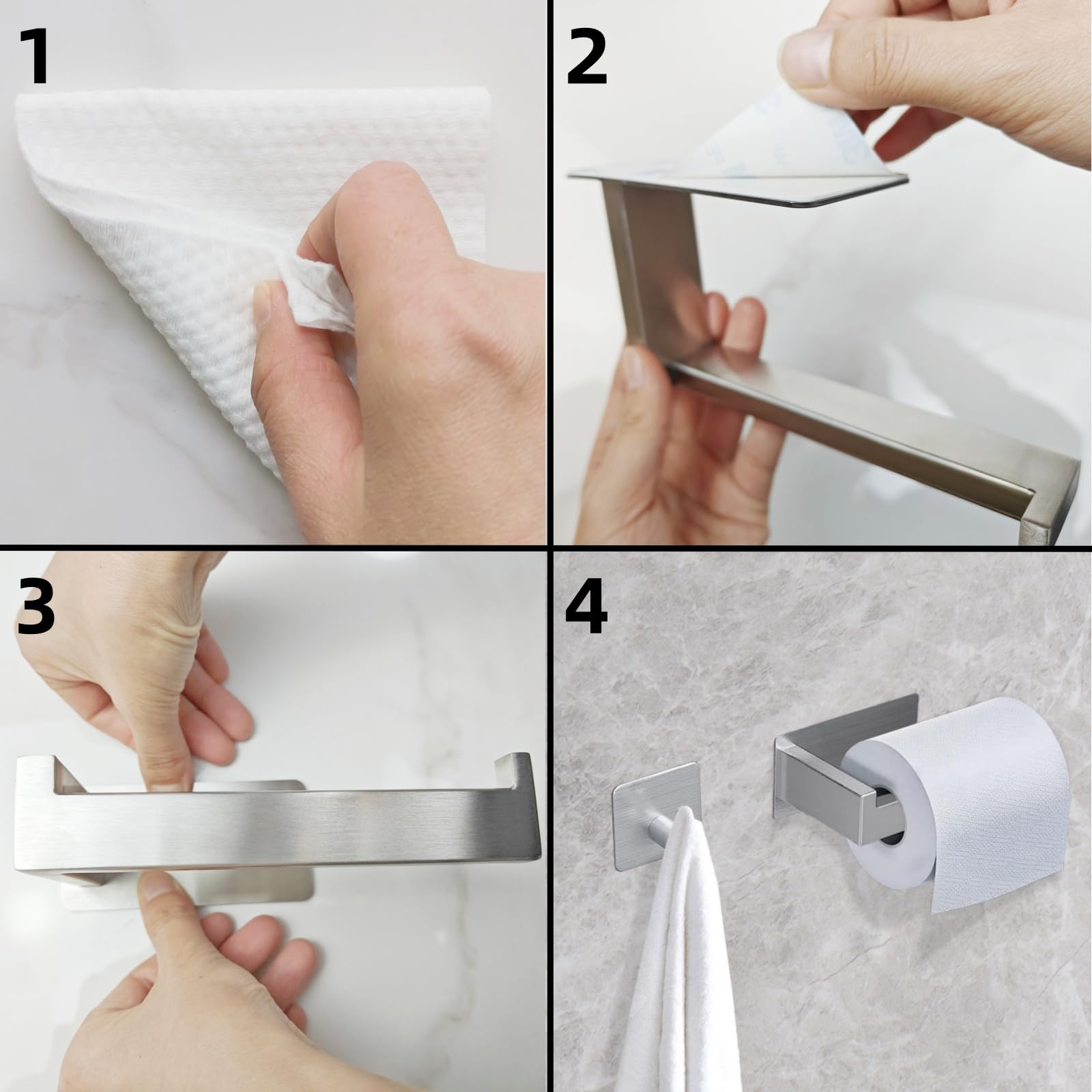 Accessori Bagno Senza Forare Portasciugamani ECOSEAO Senza Fori - Acciaio Inox 304, Autoadesivo, 40cm Con Gancio (Nero) Porta Rotolo Carta Igienica Da Parete - Foto 5