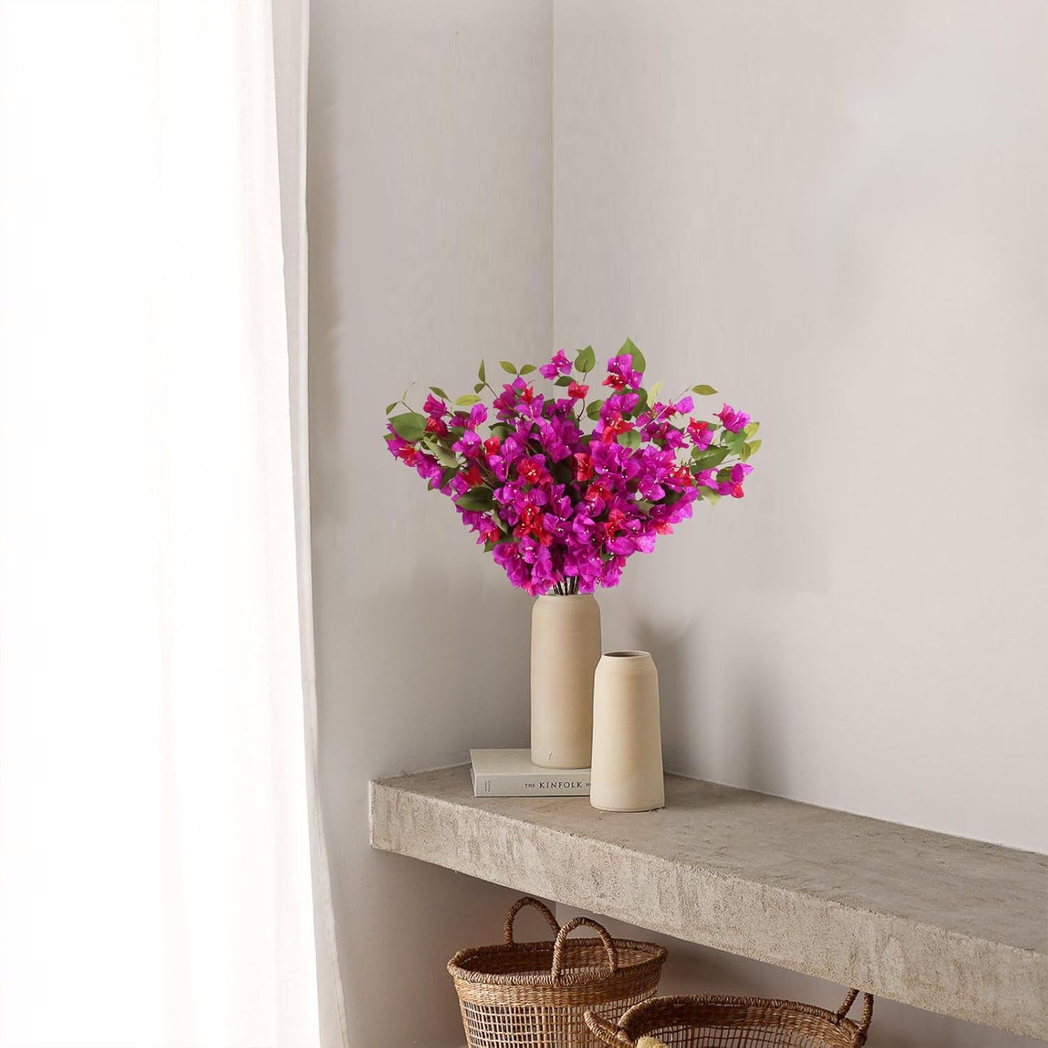 12PCS Bougainvillea Artificial Flowers 31.50" Long Stem Faux Silk Bougainvillea Branches Fake Hanging Flowers Vines for Wedding Arch Wall Outdoor Home Decoration (Fuchsia Mixed) - Image 9