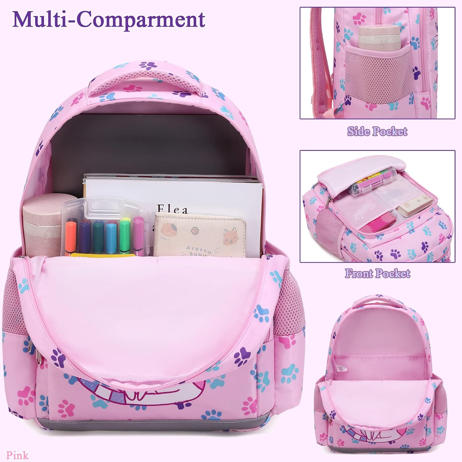 Octsky Backpack for Girls Kids School Backpacks with Lunch Box Preschool Kindergarten BookBag Set With Chest Strap Cat Lake - Image 7