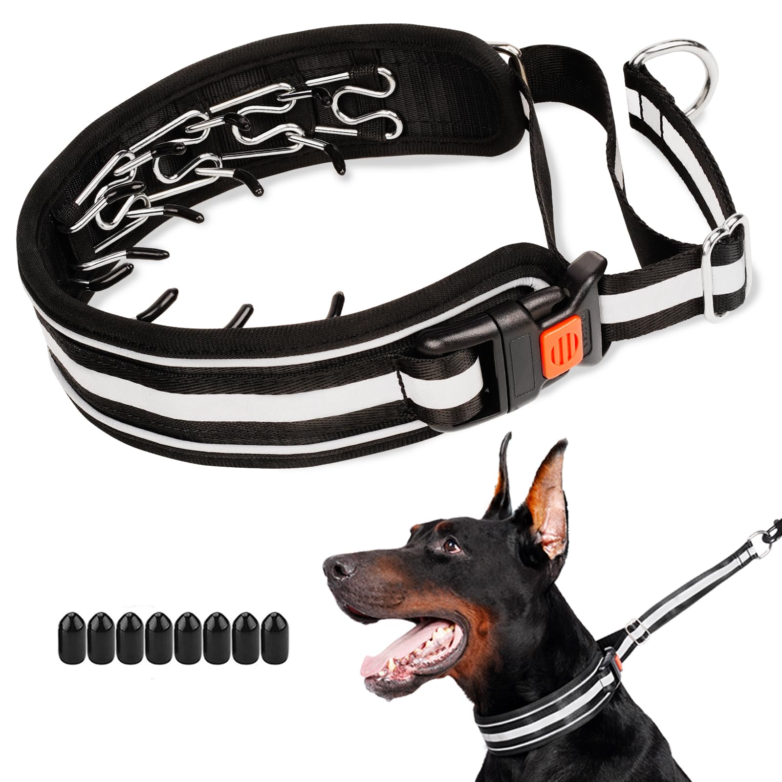 Mayerzon Martingale No Pull Dog Collar, Reflective Walking Collar for Large Medium Dogs Pitbull Belgian Malinois Doberman That Pull, Anti Pull Dog Collar (Black, Large,3mm,15