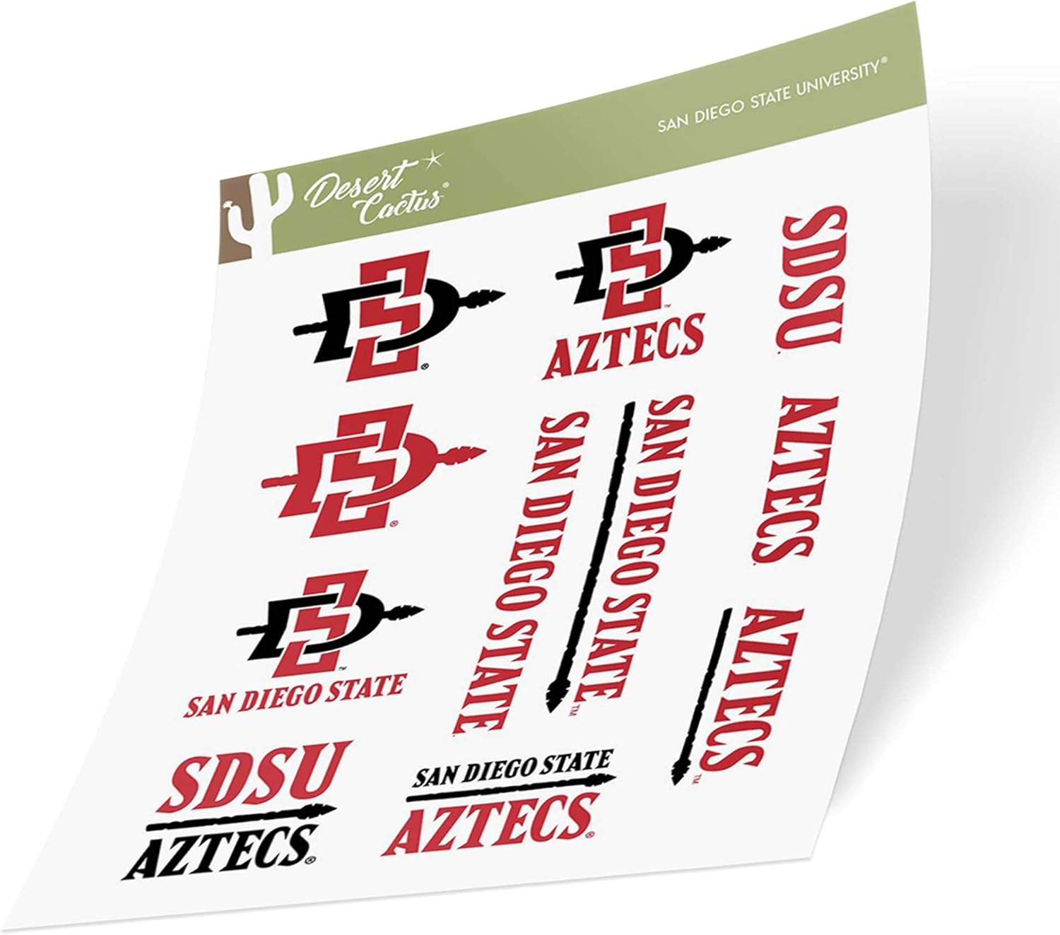 Desert Cactus San Diego State University Sticker SDSU Aztecs Sticker Vinyl Decals Laptop Water Bottle Car Scrapbook Sheet T2 (Type 2)