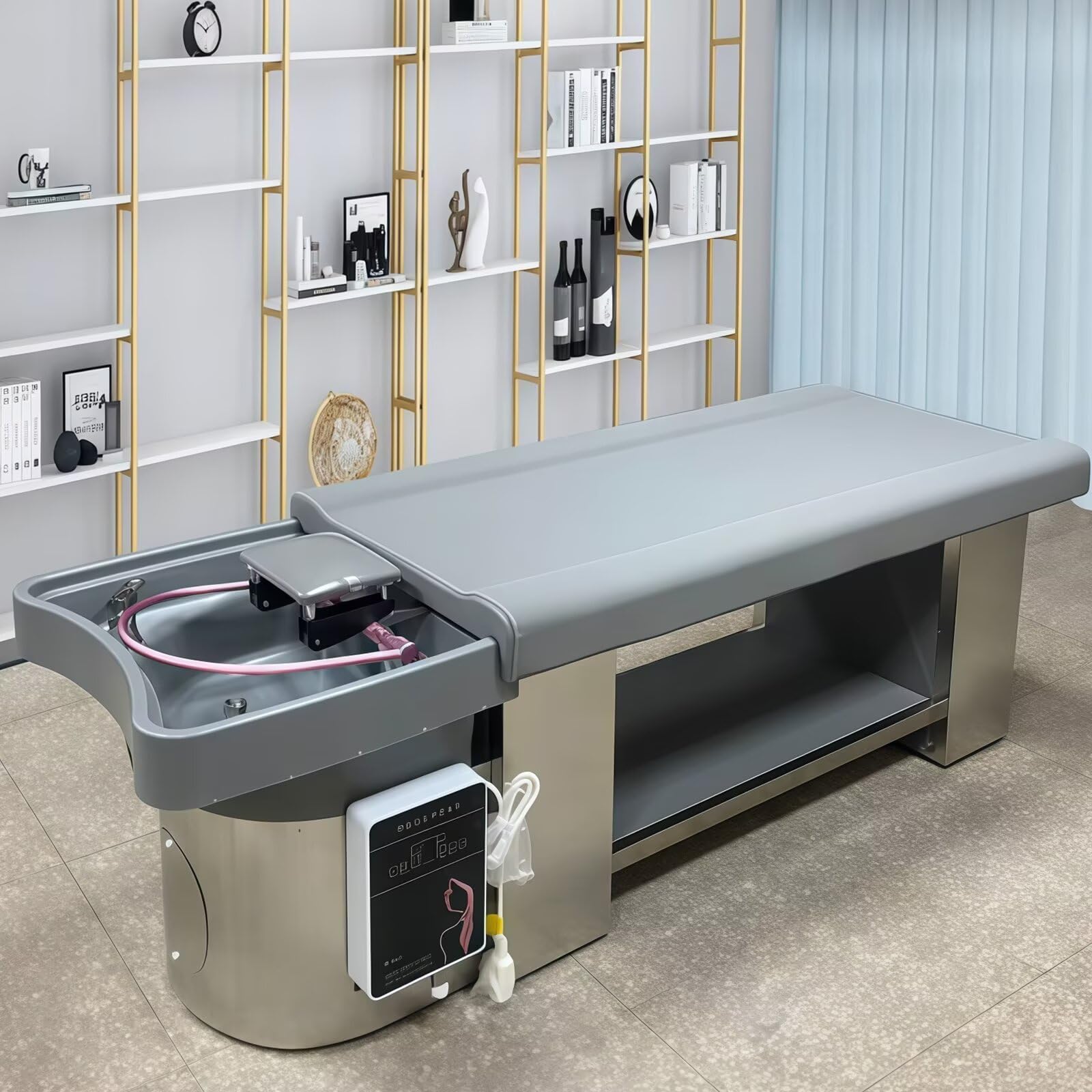 Salon Head SPA Shampoo-Liege - Professionelles, Elegantes, modernes, grau-metallisches Design, Beauty-SPA-Ausstattung mit Wasserzirkulation und geräumigem Stauraum (Schwarz)