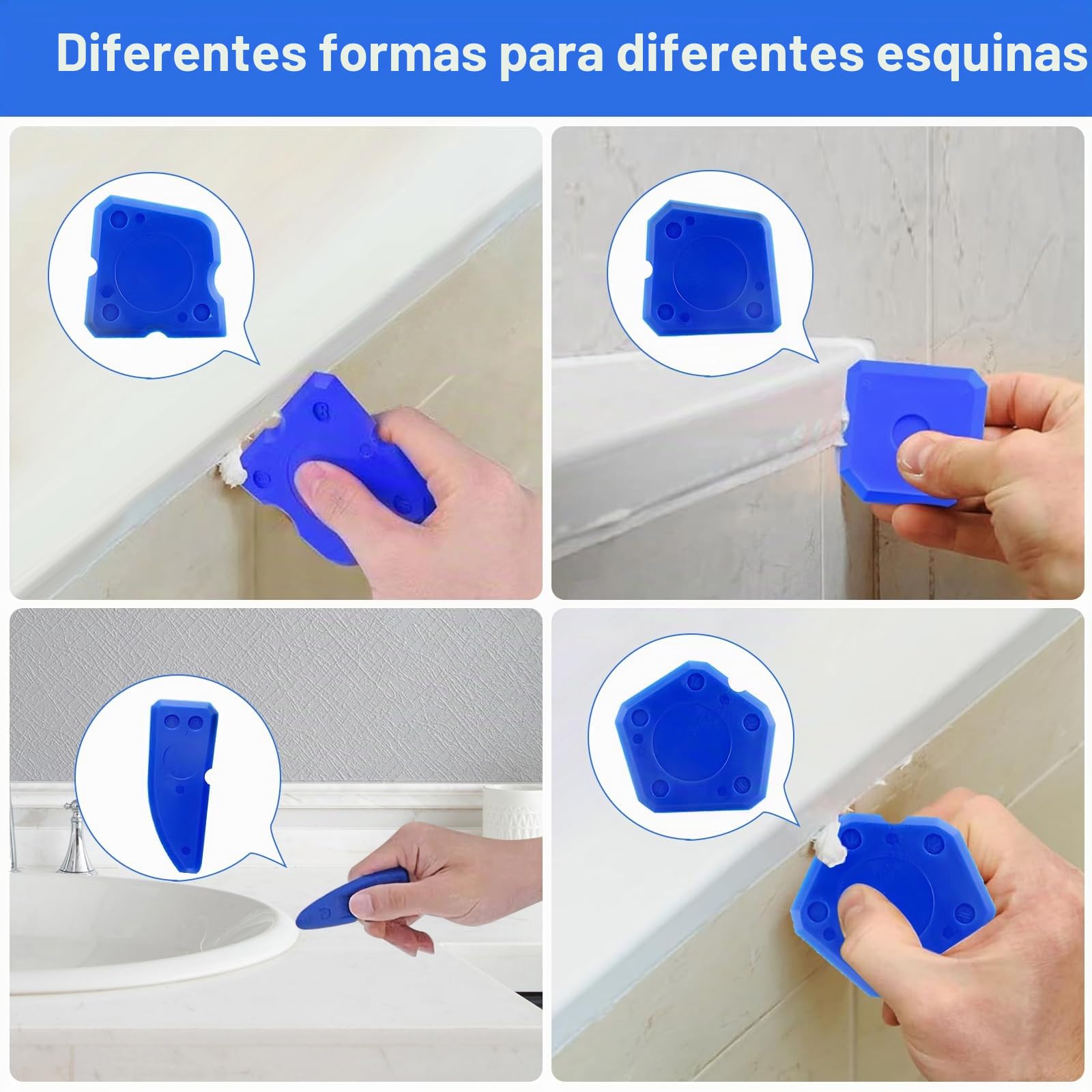 Aplicador Silicona,5 en 1 de Quita Silicona Juntas y Herramientas de Calafateo,Espatula,Removedor de Calafateo para Ventana、Baldosas、Cocina、 Baño
