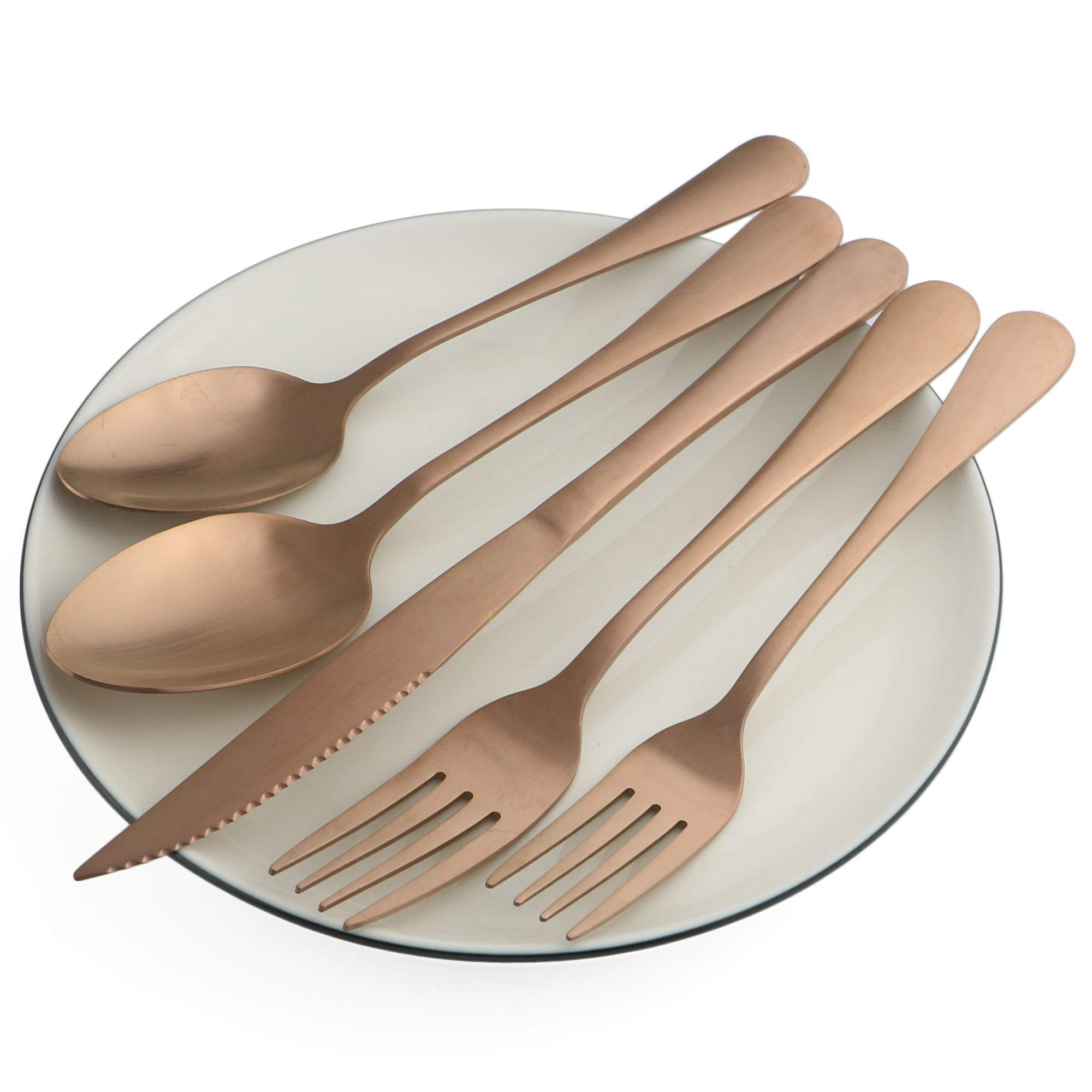 BRIIEC Matte Rose Steak Knife Flatware Set, 20 Piece Set 18/0 Stainless Steel Cutlery Dinnerware Flatware Sets, Service for 4