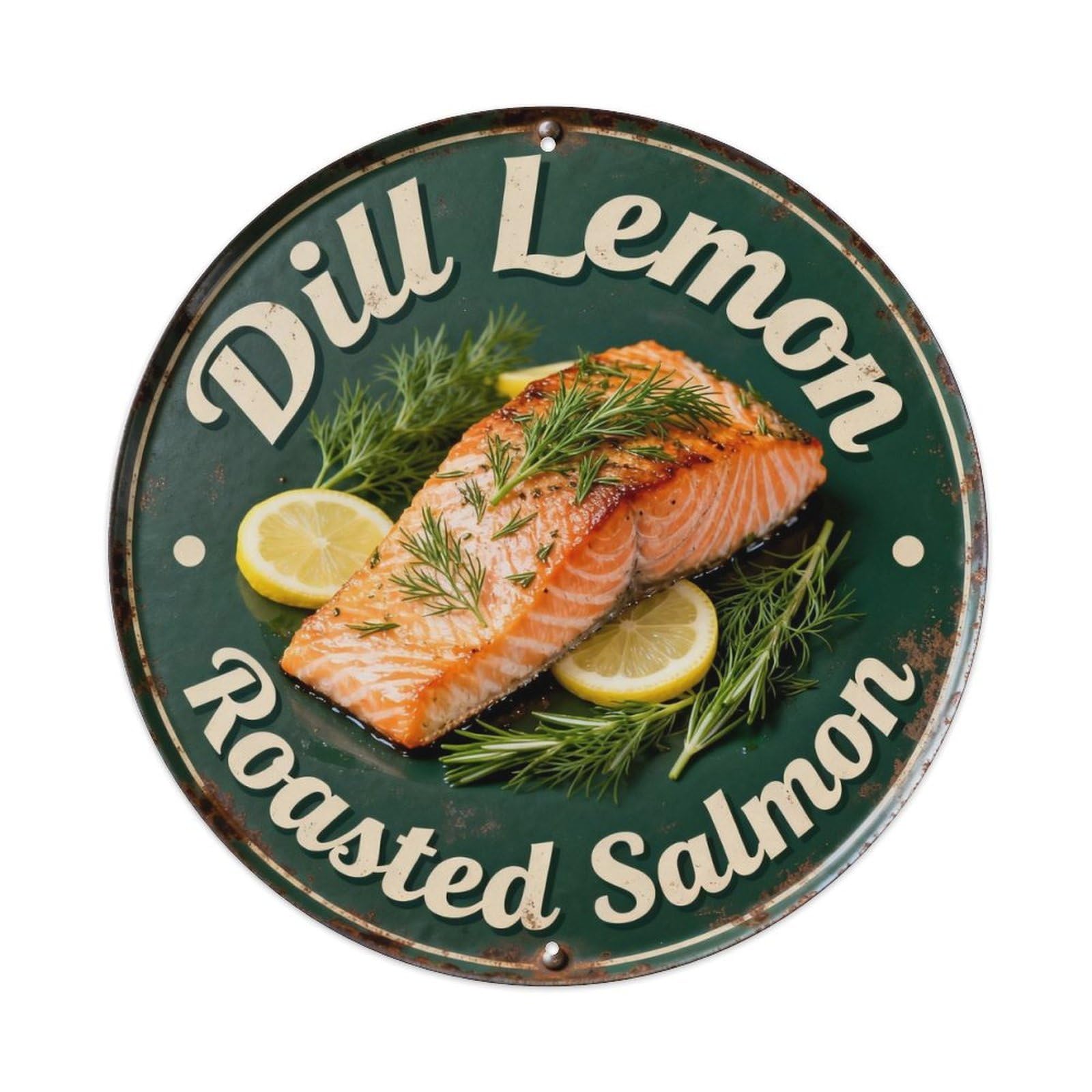 Dill Lemon Roasted Salmon Metal Tin Sign Plaque