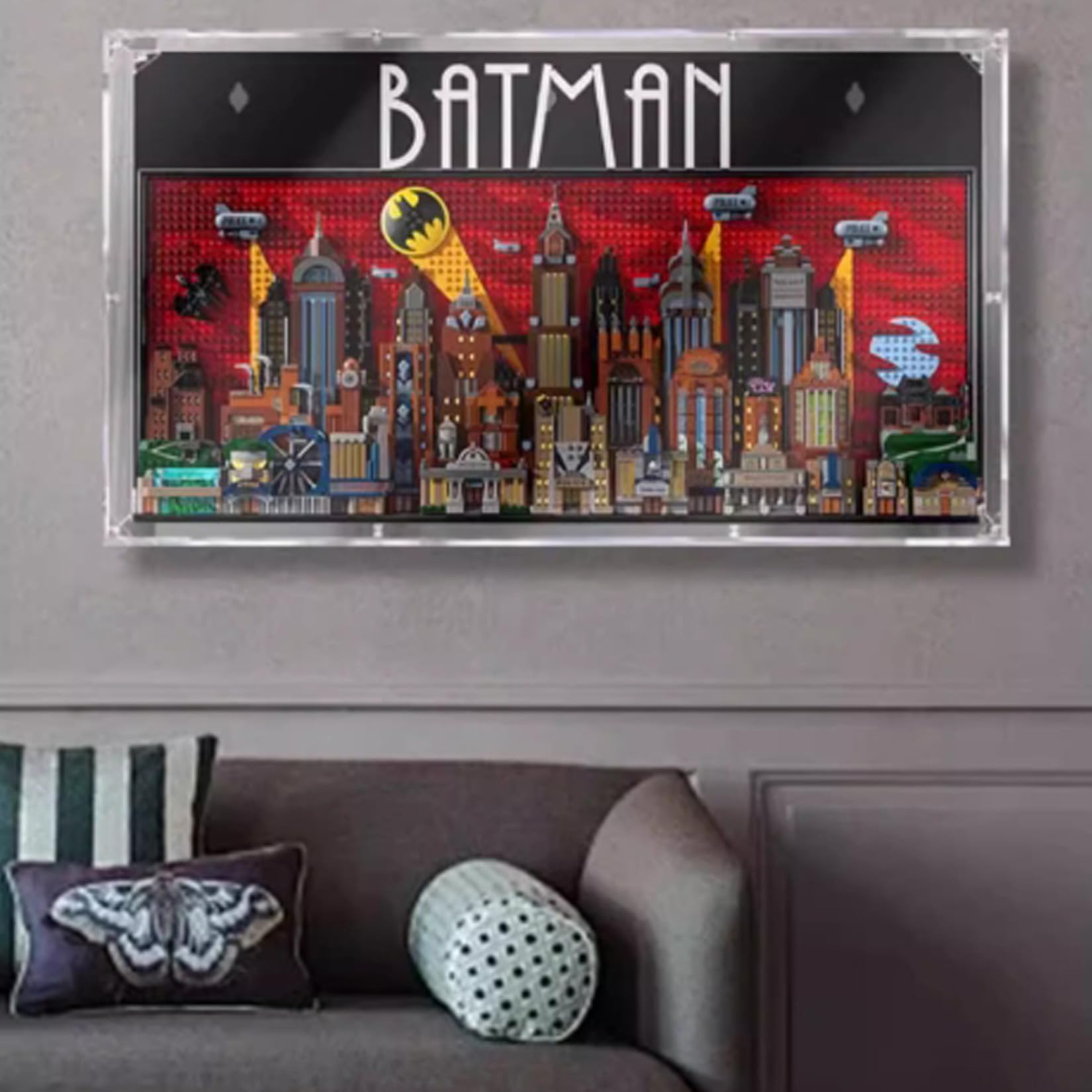 HAIWENFEIQI Display Wallboard for Lego Batman Gotham City Animated Edition, Compatible with Lego 76271, Acrylic Frame, Black