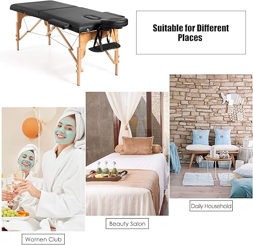 Miniatura 8 de Giantex Mesa de masaje portátil con pestañas, cama de masaje, cama de spa, altura ajustable con base facial y funda de transporte, mesa de tatuaje