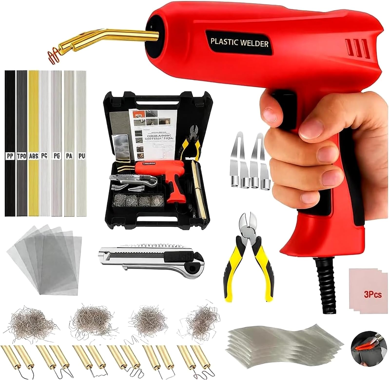 Plastic Welder, 2 in 1 Plastic Welding Kit, 200W Car Bumper Fender Welder Gun Plastic Repair Welder Kit 1200PCS Hot Staples for Most Plastic Repair