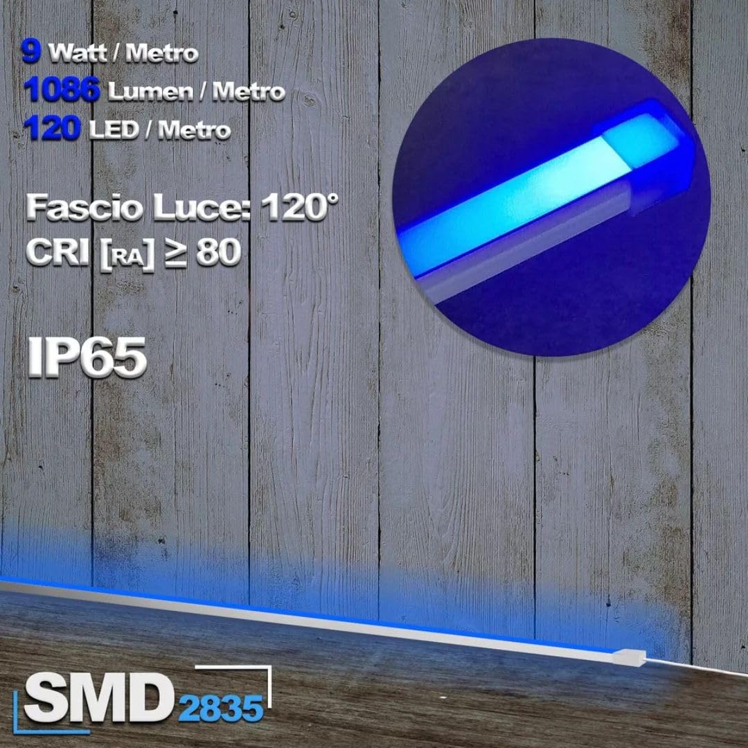 MAKA Striscia Led Cob, Striscia LED 220V Alta Luminosità, 120 Luci al Metro - Ip65 Impermeabile - 9W/m, Luce Effetto Neon Diverse Misure e Colori Decorazione (Blu, 20 metri)
