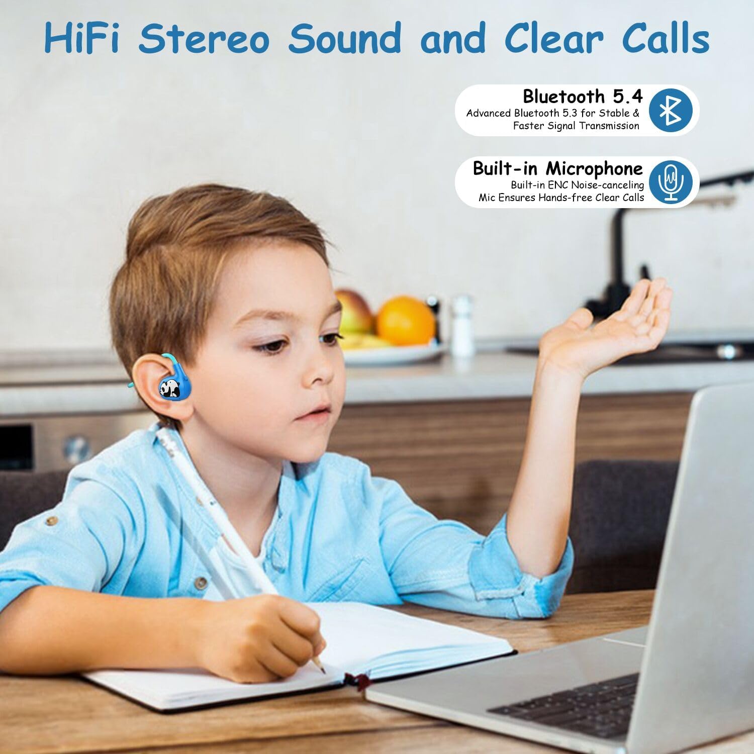 iDIGMALL Kids Headphones, Open Ear Headphones for Child Teens Boys, Bluetooth 5.4 Earphones w/Built-in Mic, 13g Ultra-Light Wireless Earpiece Comfort-Fit for Phone Tablet Sports Home School, 10 Hrs - Image 5