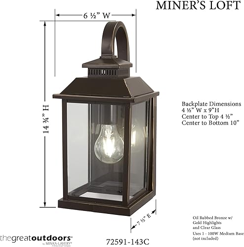 Miniatura 6 de Minka Lavery Lámpara de pared exterior 72591-143C Miner's Loft - Farol de pared exterior, 1 luz de 100 vatios, bronce aceitado