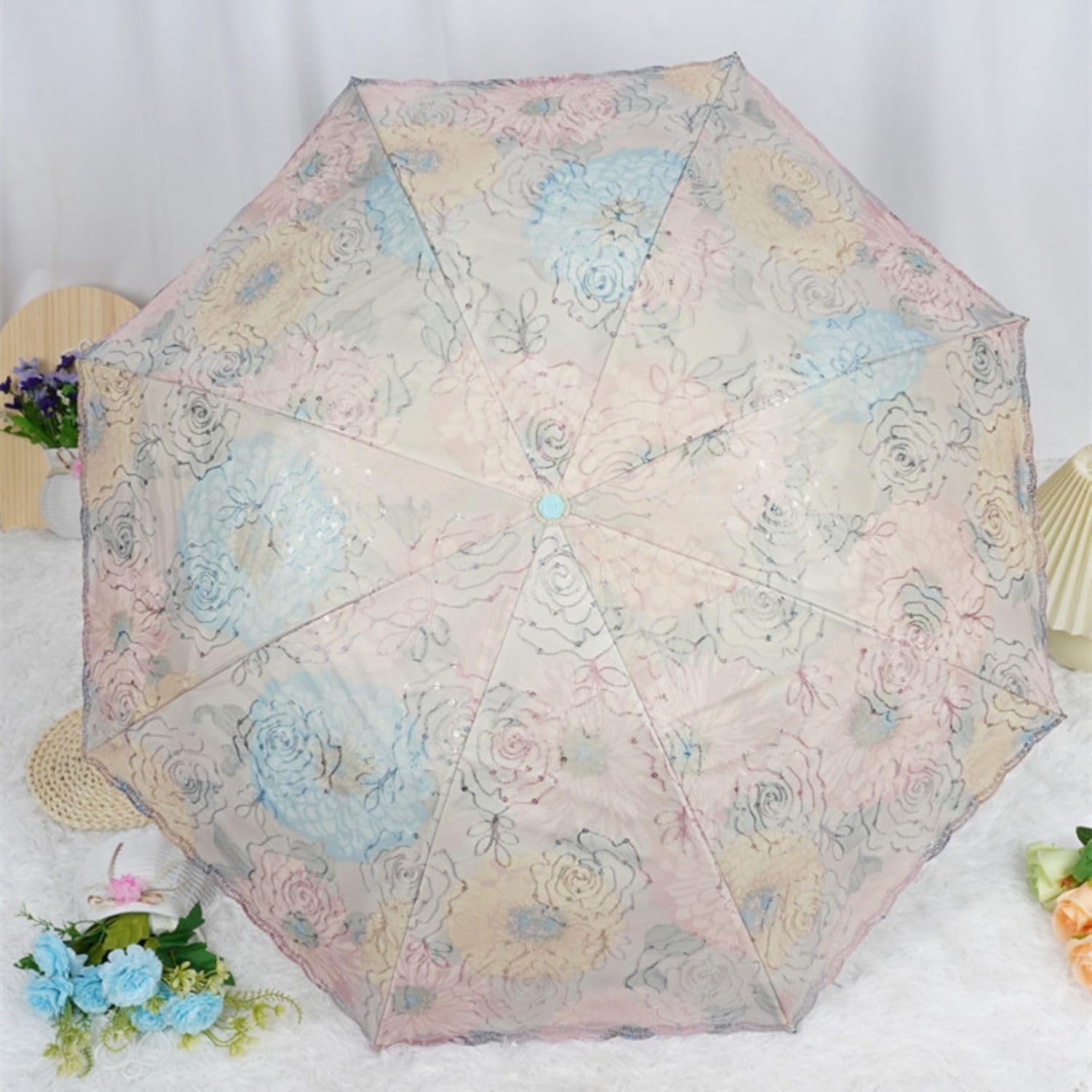 Honeystore Handmade Embroidery Lace Princess Parasol Wedding Decorative Umbrella