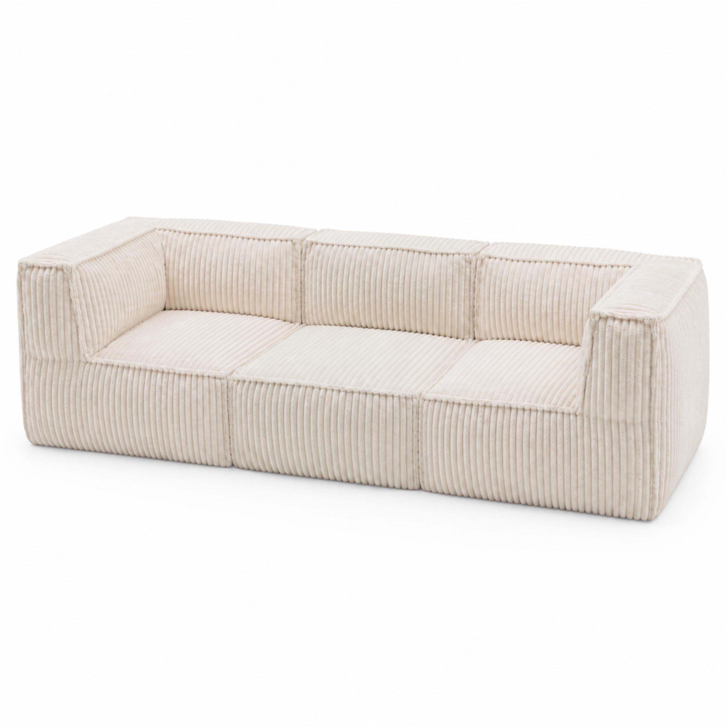 bananair-Canapé Modulable 3 Places avec Accoudoirs,Déhoussable, Blanc cassé