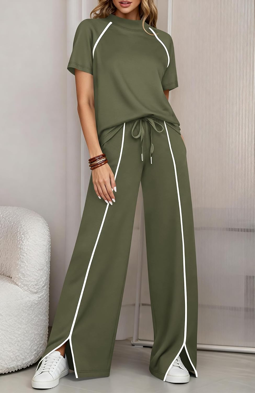 BTFBM Casual Two Piece Sets For Women Summer Outfits Solid Matching Sweatsuit Lounge Set Wide Leg Pants Workout - Image 2