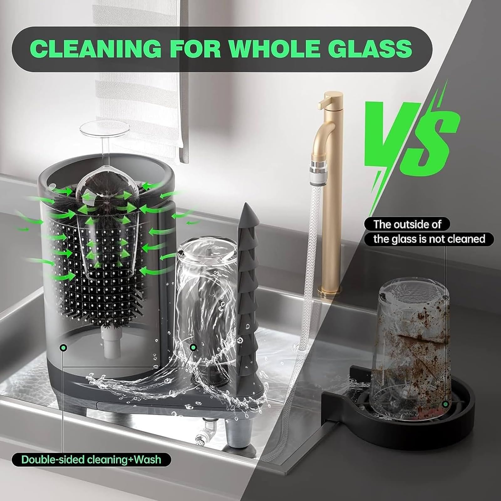 Machine électrique de nettoyage de verre à vin, polisseuse à 360° avec brosse en nylon et entrée d'eau pour magasins de boissons et restaurants, pas d'électricité nécessaire