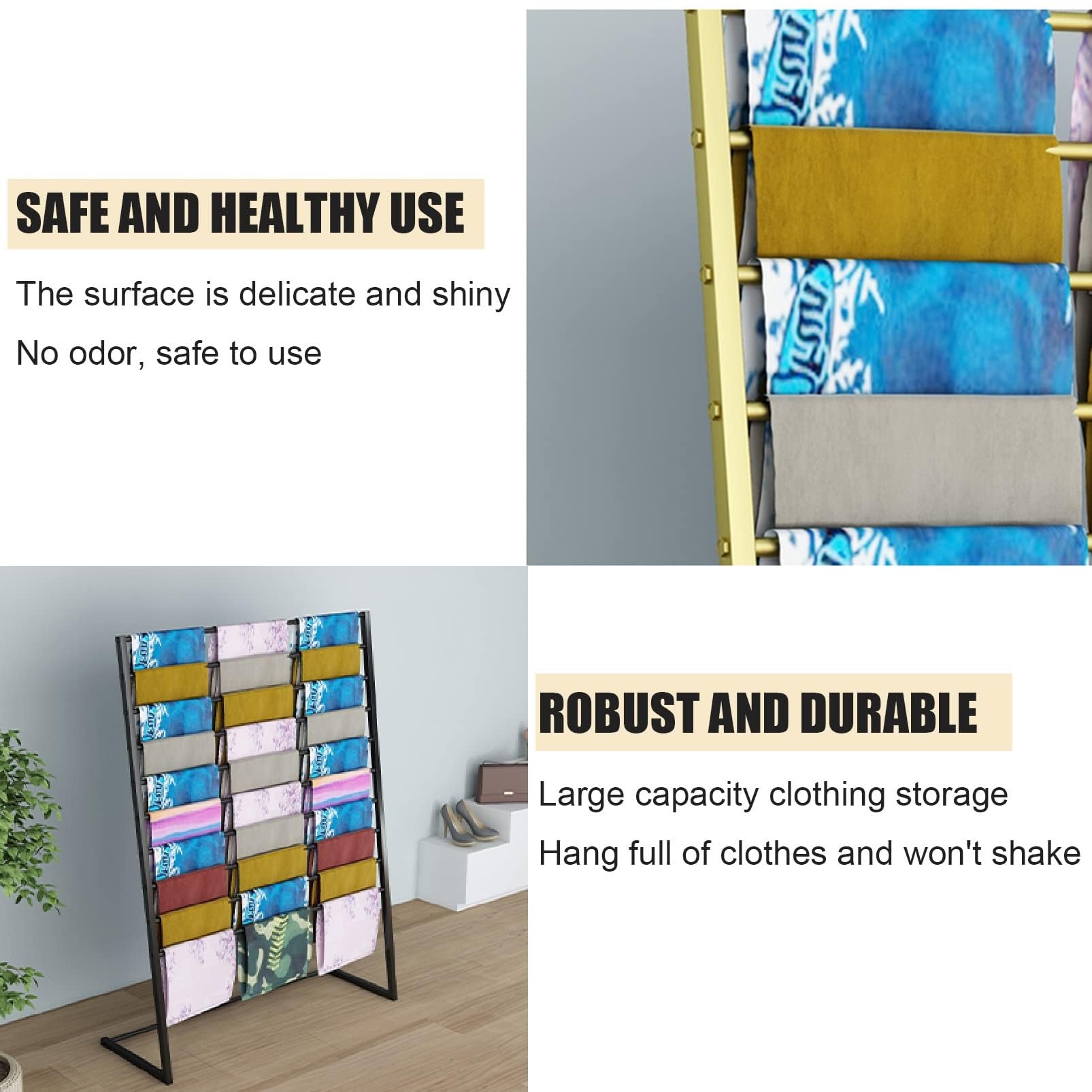 Schalhalter Aufbewahrung - Hijab Schals Display Rack - Handtuchstangen Organizer Rack, Bodenstehende Bettlaken, Gürtel, Anzug, Hosen, Zum Aufhängen, Kleiderständer Für Einzelhandelsgeschäfte(Gold,60X4