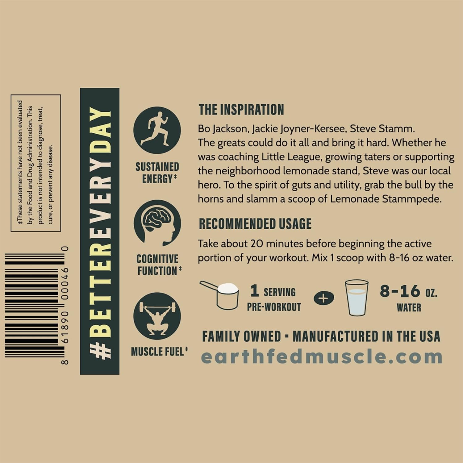 Earth Fed Muscle Stammpede Pre Workout Powder, Lemonade Flavor, 250mg Caffeine Powder, 5g Beta Alanine, Citrulline, Taurine & Tyrosine, Gluten & Sugar Free Pre Workout, Keto Friendly, 26 Servings - Image 7