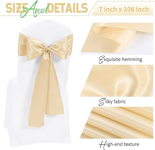 Miniatura 3 de 50 bandas decorativas de satén para silla, para Acción de Gracias, bodas, banquetes, fiestas, decoración del hogar y cocina (champán, 7 x 108