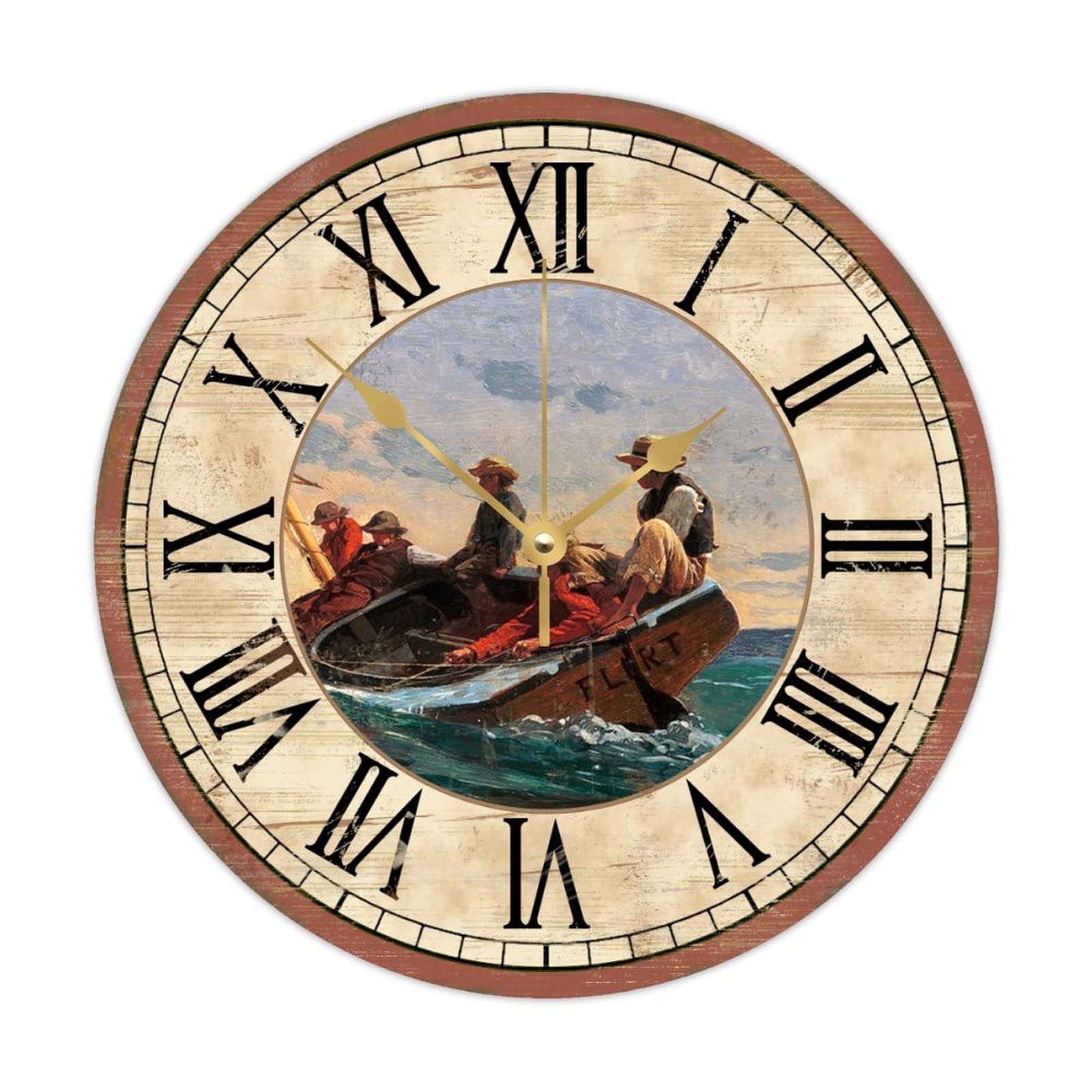 Horloge murale nautique ronde en bois noble décoration d'intérieur haut de gamme 38cm