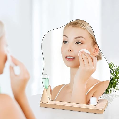 Miniatura 6 de Natsukage Espejo de maquillaje de vidrio para escritorio con ángulo de soporte, espejo de tocador con soporte de anillo, mesa estética, espejo de