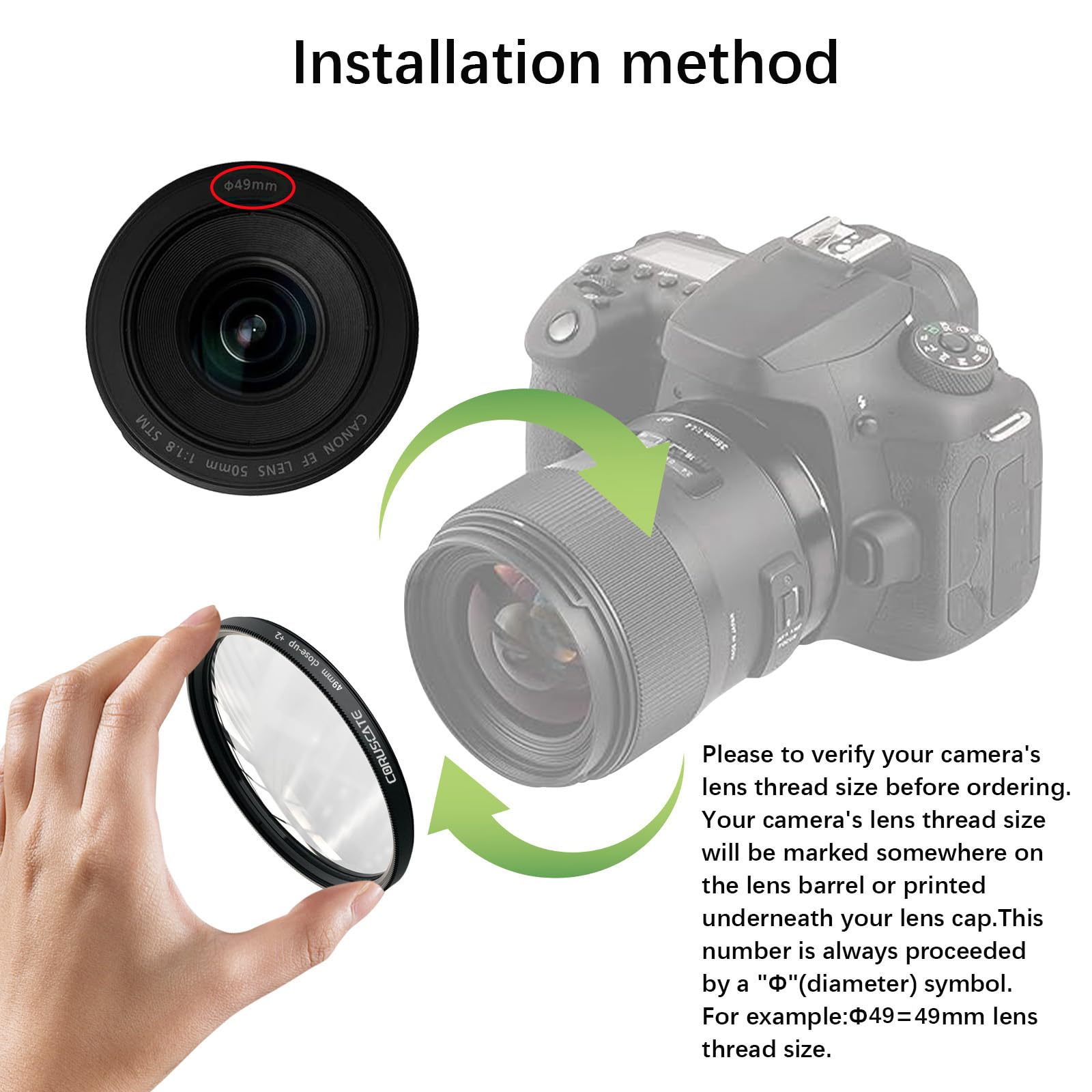 Kit di 4 filtri per close-up da 49 mm (+1, +2, +4, +10), kit di filtri macro per primo piano, compatibile con tutte le lenti con filettatura da 49 mm, 1 panno per la pulizia dell'obiettivo,