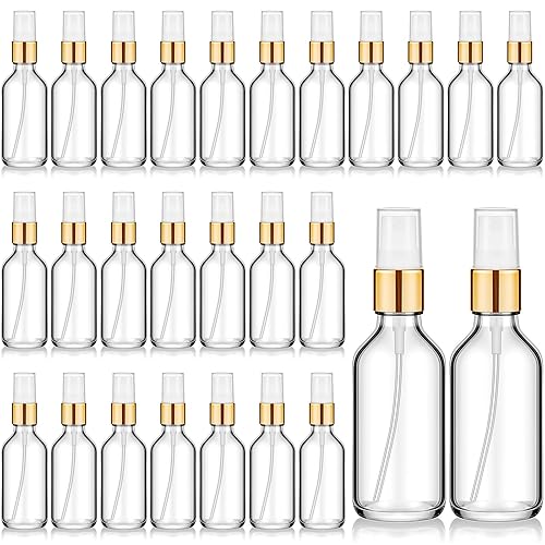 Roshtia 30 unidades de botellas de spray de vidrio transparentes y vacías pequeñas, botellas rellenables reutilizables para perfume con rociador de