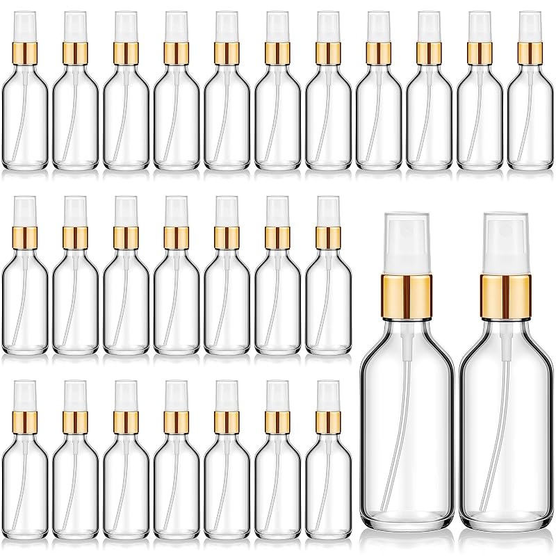 Roshtia 30 Frascos de Vidro com Spray, Transparentes com Tampa Dourada, 60 mL, Vintage