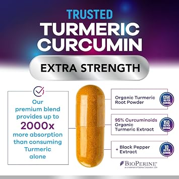 Turmeric Curcumin Supplement - 95% Curcuminoids with Organic Turmeric & Ginger, BioPerine Black Pepper Extract for Best Absorption, Natural Vegan Joint Support, Non-GMO, Bottled in USA - 120 Capsules