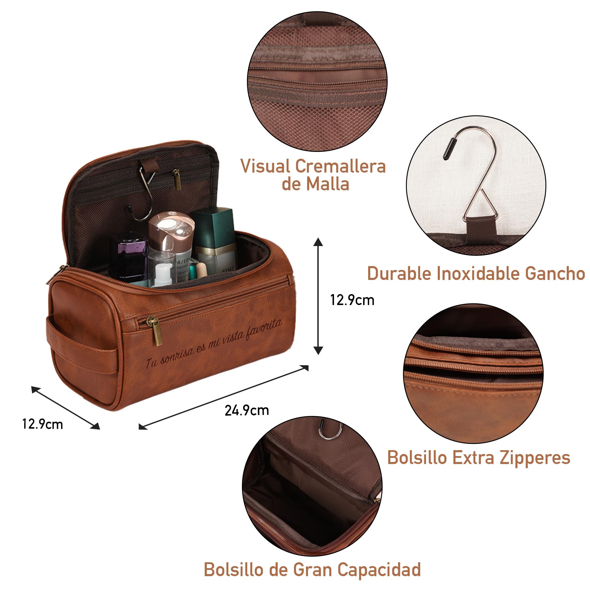 Easycosy Regalos Dia del Padre, Neceser Hombre en Piel Personalizado - Bolsa de Aseo Compacto para Viaje, Regalo para Papá, Amantes y Amigos