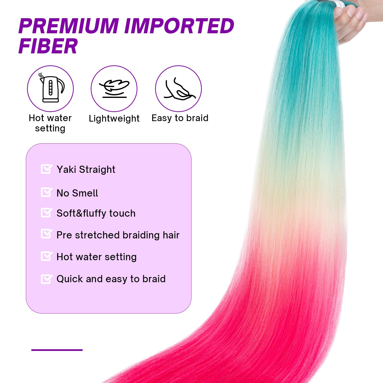 S-noilite Long EZ Braids Pre-Stretched Easy Braiding Hair Extensions for Crochet Box Twist Braids Ombre Yaki Texture Synthetic Hair Hot Water Setting,26 Inch 1Pack 90g,Green to Blonde Rose Red - Image 2