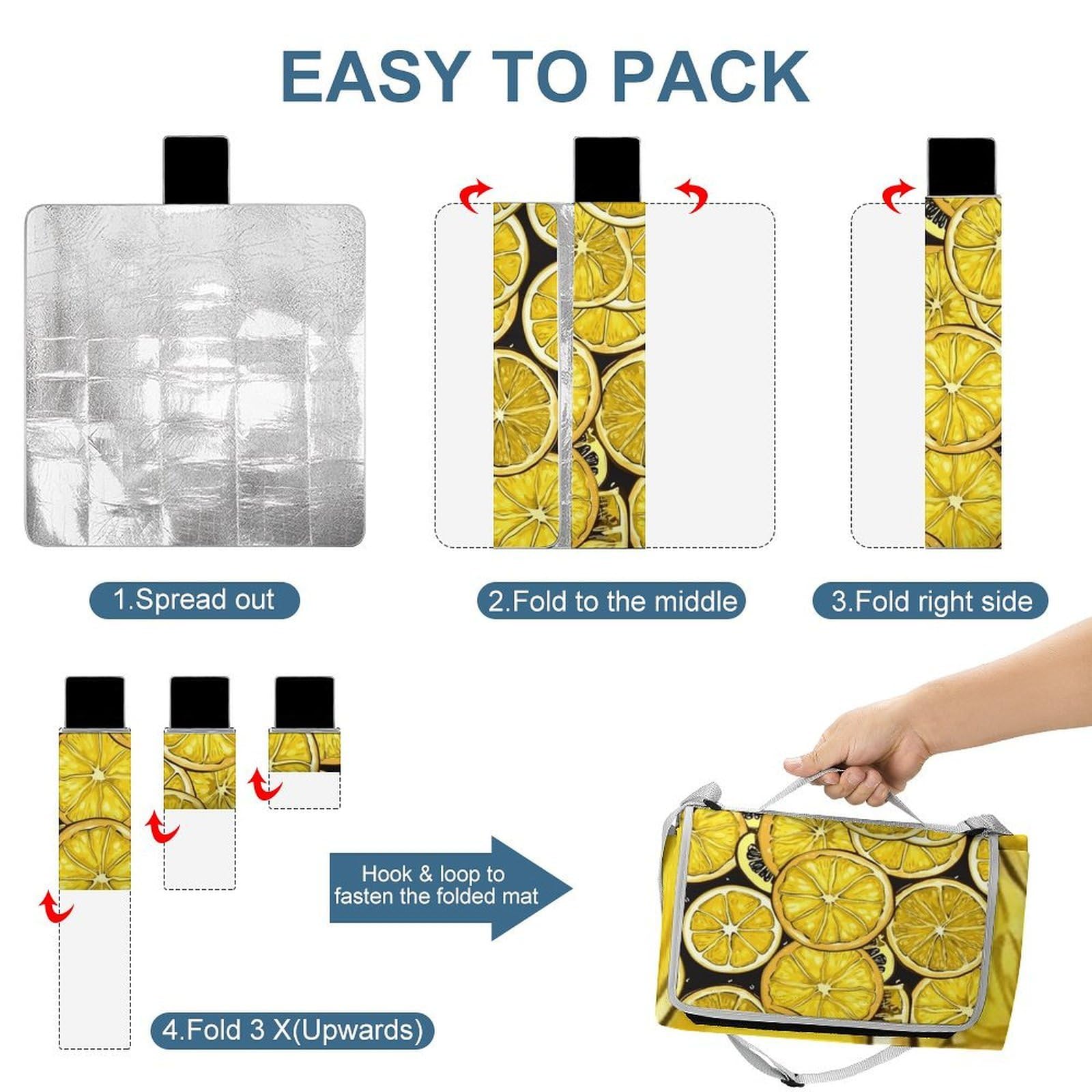 Tappetino pieghevole per esterni con motivo a fette di limone, superficie impermeabile, facile da pulire, coperta da viaggio, per campeggio primaverile ed estivo