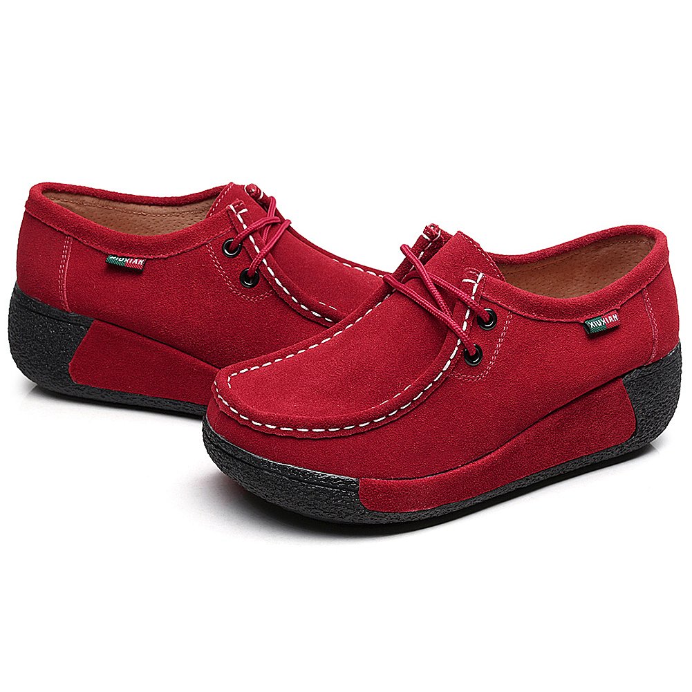 rismart Mujer Zapatos Formal Plataforma Oculto Tacón Cuña Gamuza Zapatillas De Moda