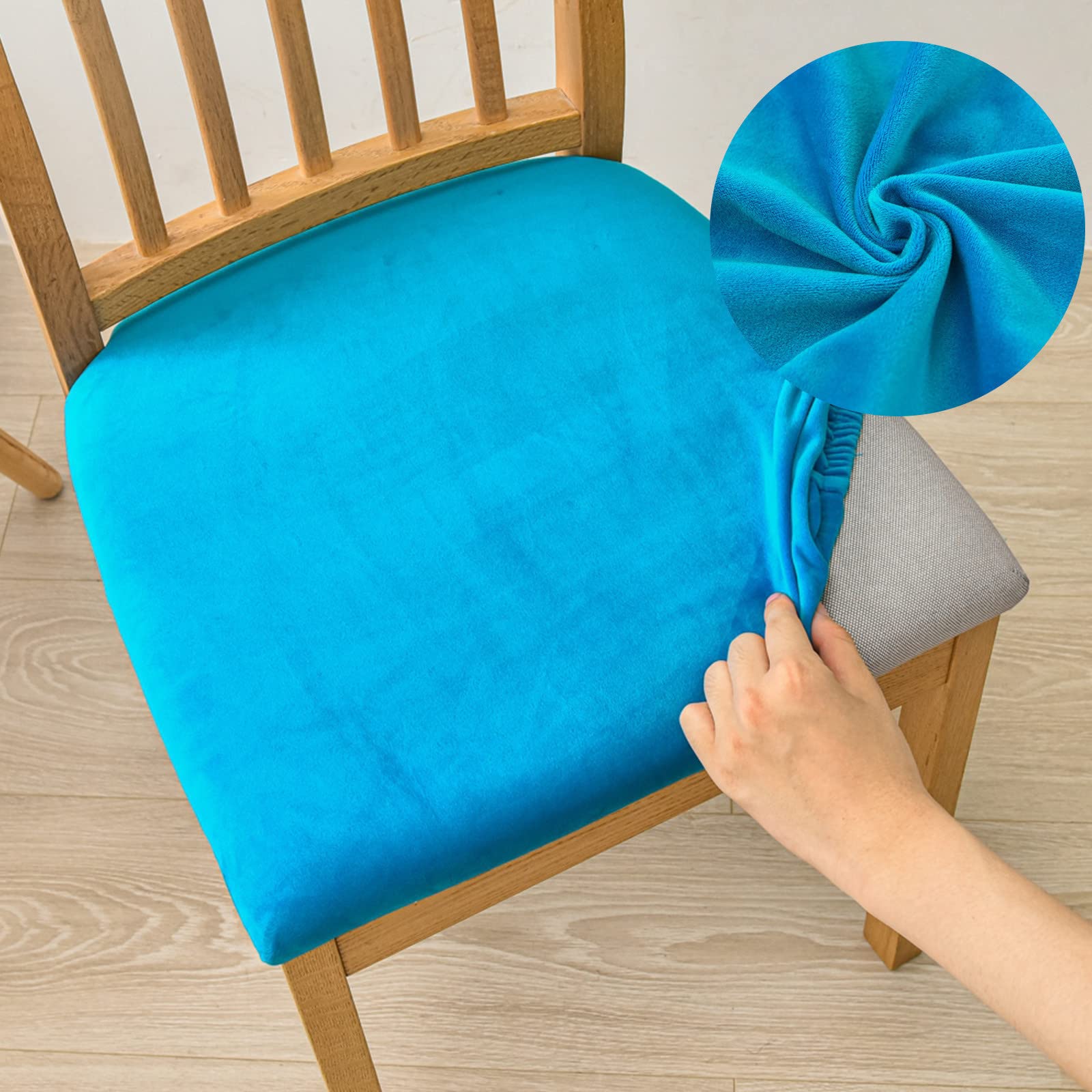Fansu Funda de Asiento de Silla Comedor 1 2 4 6 Piezas, Fundas para Asiento de Sillas Terciopelo Elástica Fundas para Sillas sin Respaldo Funda para Asiento Silla (Azul,1 Piezas)