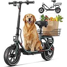 Patinete el&eacute;ctrico TST con asiento, motor Peak de 700 W, alcance de hasta 19 MPH y 20 millas, neum&aacute;ticos de 12", patinete de viaje plegable para adultos con canasta y asiento ajustable