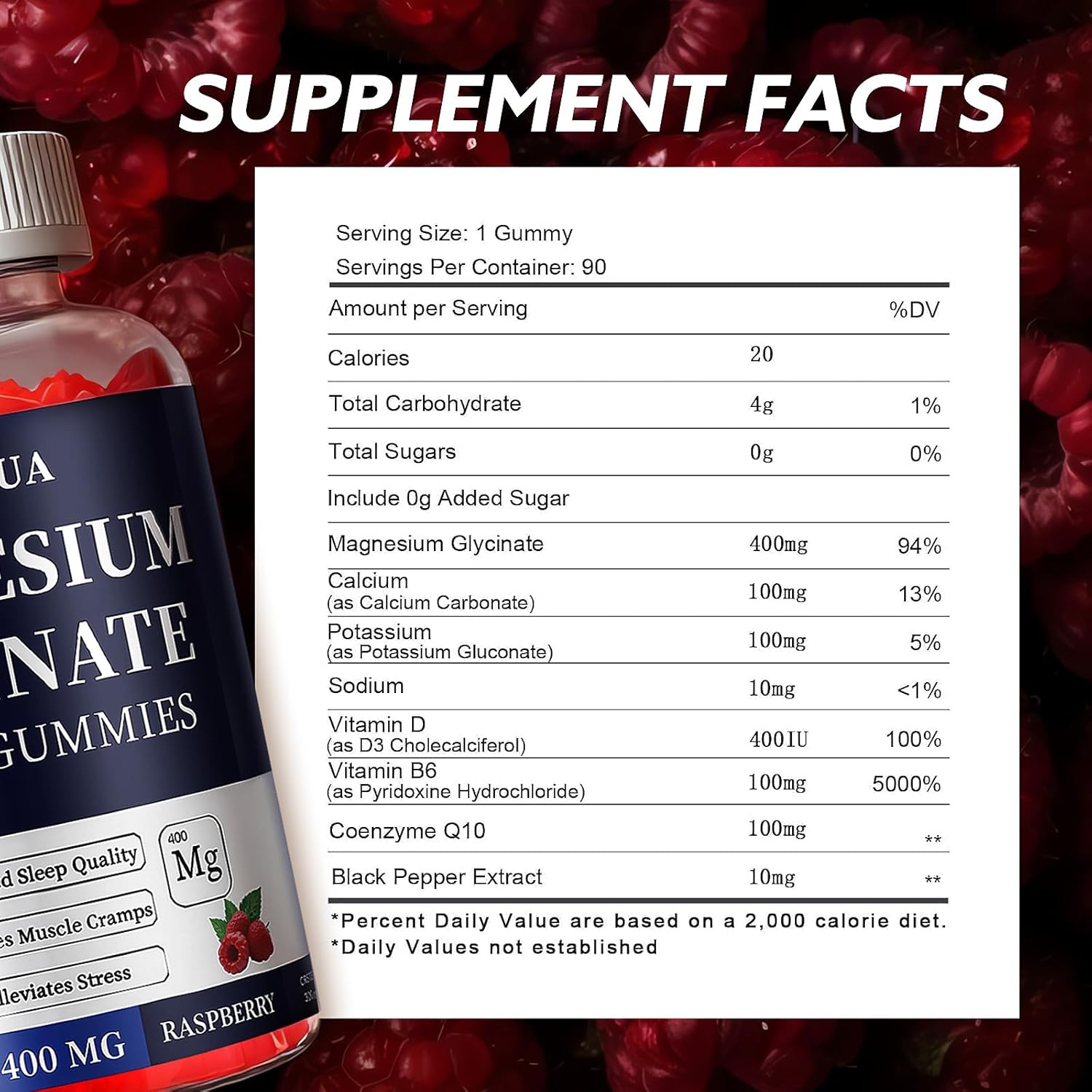Magnesium Glycinate 400mg Gummies, Sugar Free Magnesium Gummies with Vitamins D, B6 for Sleep Support, Stress and Muscle Relief for Men and Women (2 Pack)