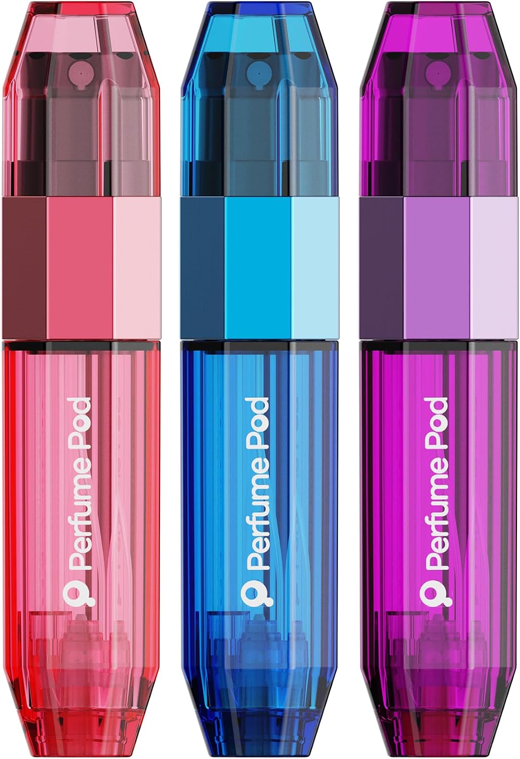 Perfume Pod ICE Travel Perfume Atomizer Bundle, 3 Pack, Pink, Blue and Purple