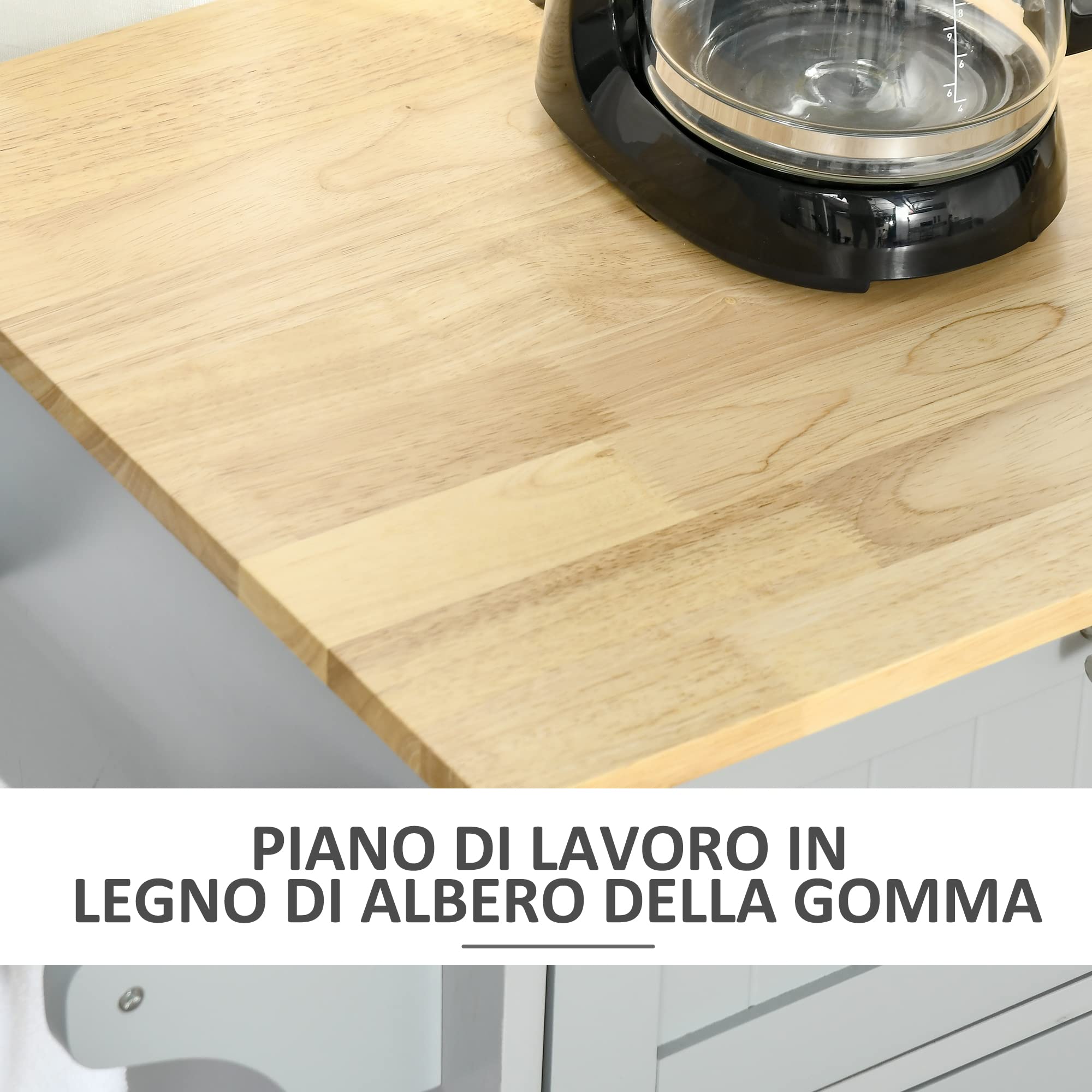 HOMCOM Isla de Cocina con Ruedas Carro de Cocina Mueble Auxiliar de Cocina con 2 Cajones 3 Puertas y Barra Lateral para Comedor 121x46x91 cm Gris