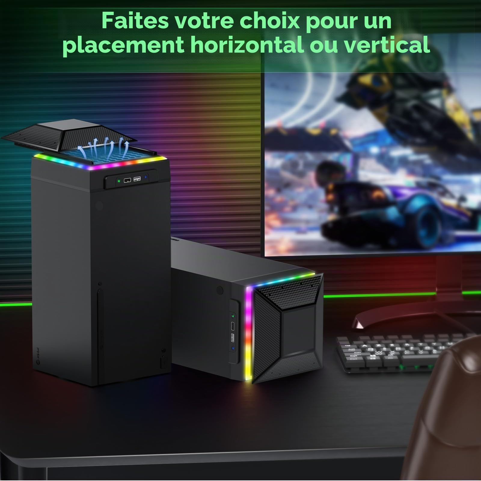 Ventilateur de refroidissement pour consoles Xbox, contrôle AI Gorixer, contrôle de vitesse réglable, avec filtre anti-poussière et 7 lumières RGB, système de refroidissement