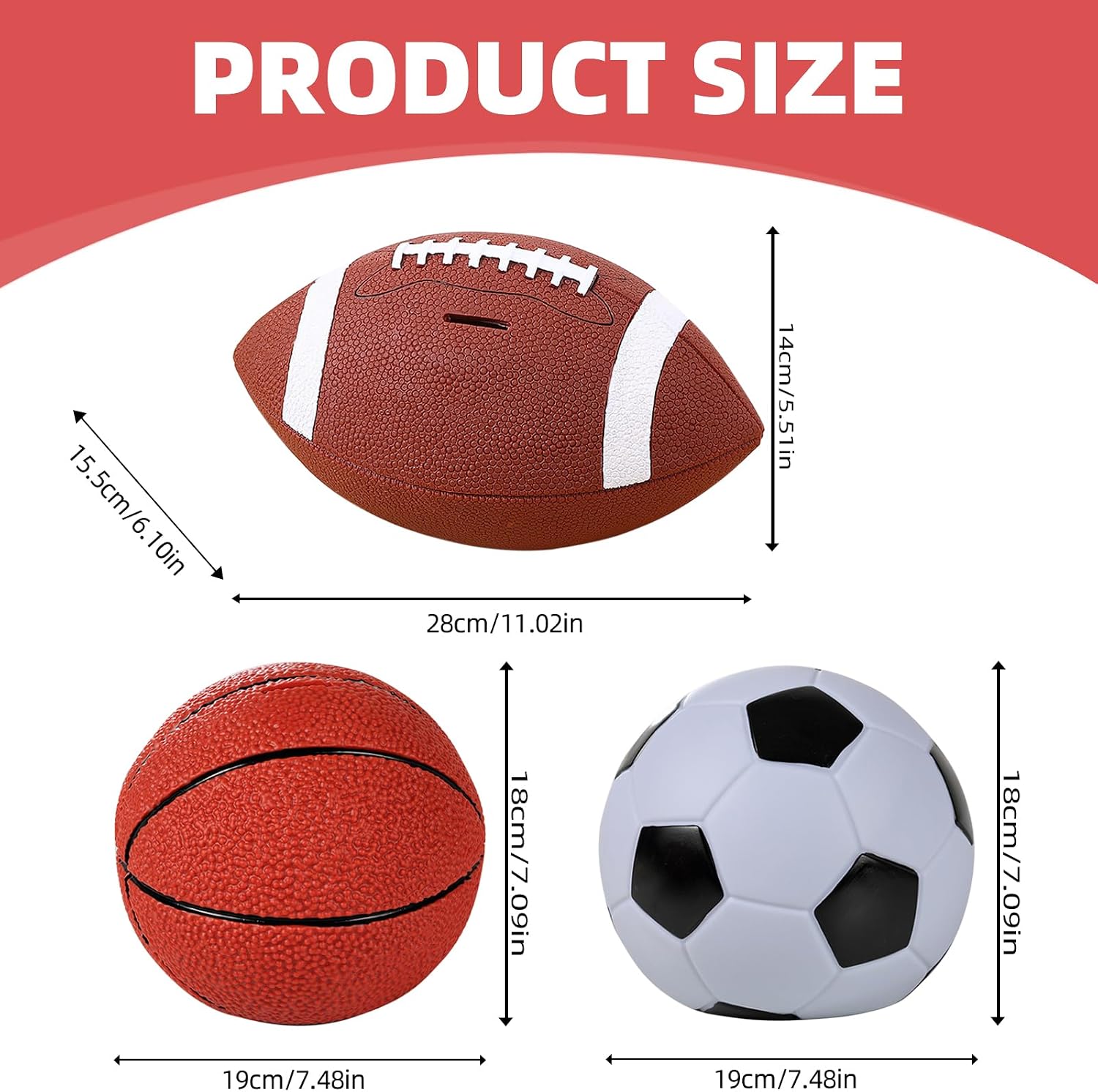 Football Piggy Bank for Kids, Unbreakable Money Bank, Large Capacity Sports Coin Bank Savings Box, Educational Toy & Gift for Boys Girls Age 5-13
