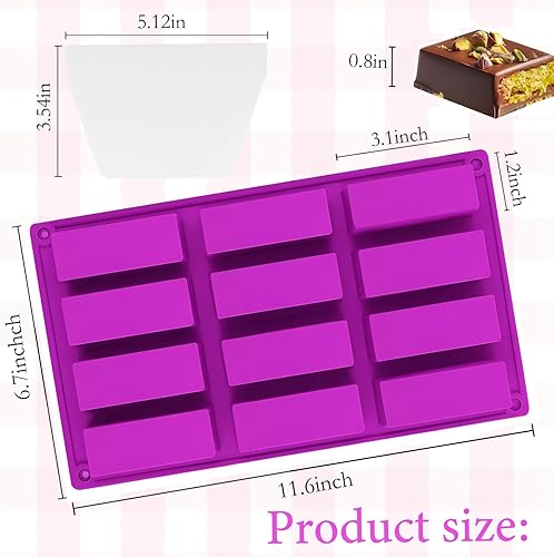 Miniatura 2 de Paquete de 3 moldes de barra de granola de silicona de 12 cavidades, molde rectangular de barra de proteínas de silicona para hornear barra de